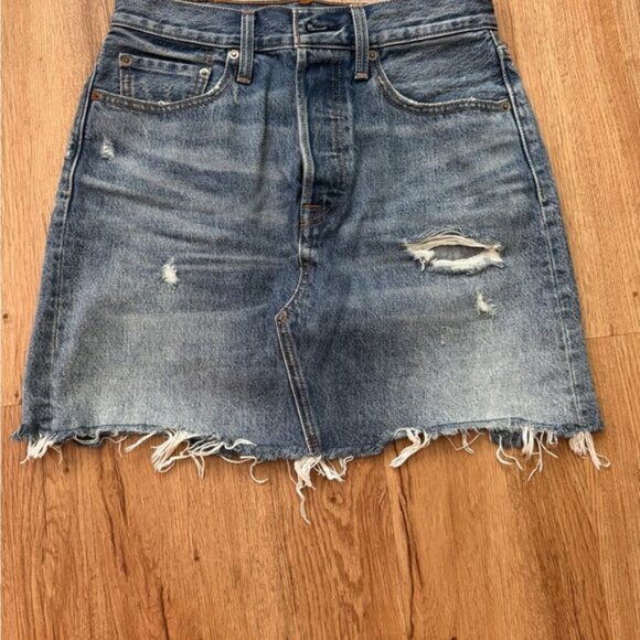 Dresses & Skirts - Women’s Levi’s premium high waisted deconstructed denim mini skirt